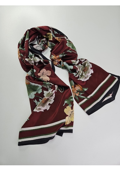 Miorel Scarfs Yeni Sezon Çiçek Desen Vual İpek Şal Fular Silk Scarfs Shawl Hijab Bordo