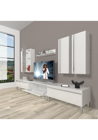 Decoraktiv Eko 8d Mdf Krom Ayaklı Tv Ünitesi Tv Sehpası Beyaz