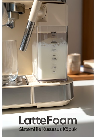 Fressi Espresso Latte Cappuccino Kahve Makinesi Otomatik Süt Tanklı 20bar Basınçlı Lavante Krem 4506