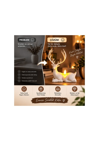 Geyik Biblo Mumluk Led Tealight Mumlu Dekoratif Masa Ve Ev Süsü, 18 Cm - Yeşil Açık 07669224