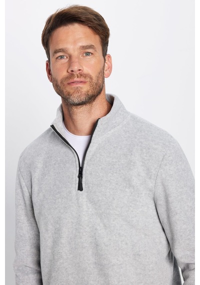 Tudors Unisex Standart Fit Anti-pilling Tüylenme Yapmayan Soğuk Geçirmez Gri Dik Bato Yaka Polar Sweatshirt-30138 Gri