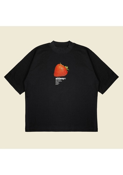 Startmore Strawberry S. Boxy Fit Oversize Unisex Tshirt Baskılı Tişört Siyah