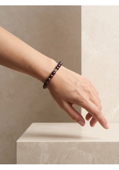 Garnet Taşlı İnce Boncuk Bileklik Koyu Kırmızı