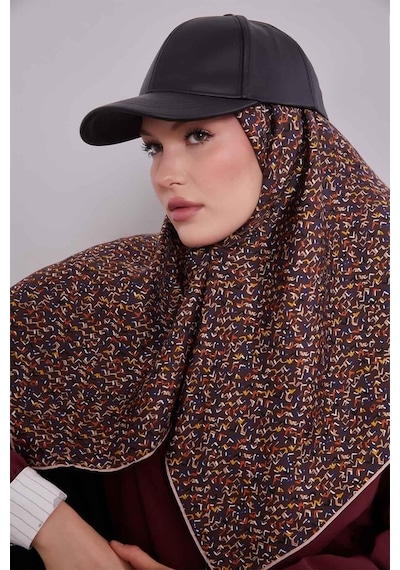 Levidor Mini Yazı Detayi Twill İpek Eşarp-0926 Kahve