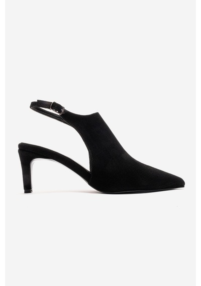 Luvishoes Rosalıe Siyah Süet Sivri Burunlu Kadın Topuklu Ayakkabı