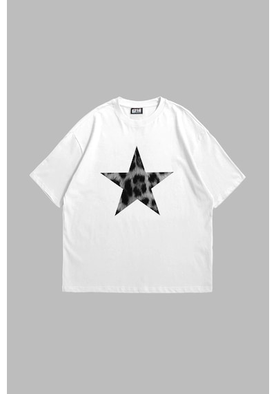 Startmore Starz Leopar Baskılı "v2" 24/1 Oversize Unisex Beyaz Siyah