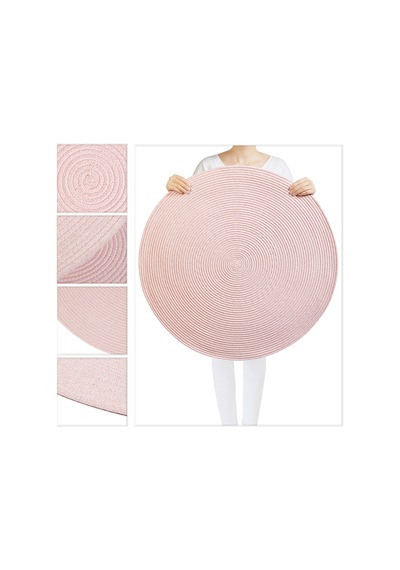 Ocean Home Textile Yıkanabilir Pembe Kırçıllı Pamuklu Halı Kilim 80 cm çap