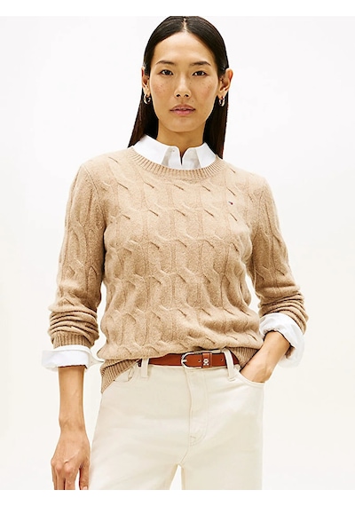 Tommy Hilfiger Soft Wool Cable C-nk Ls Swt Kadın Bej Kazak - Ww0ww43586 Bej