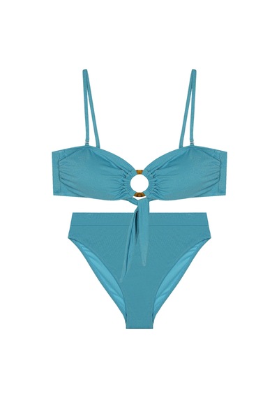Orta Halka Detaylı Yüksek Bel İkili Bikini Takım Yeşil