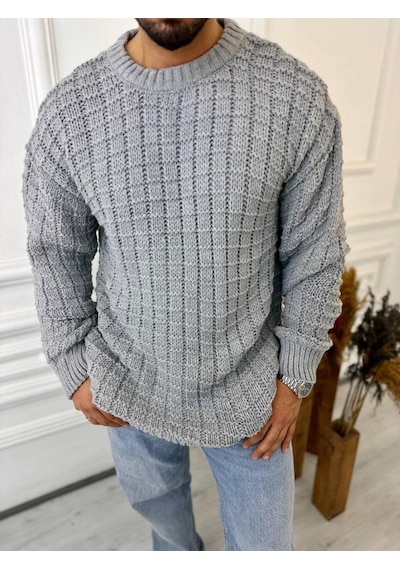 Elku Moda Kazak Oversize Kare Örme Desenli Naturel Pamuk Bol Kesim Tüylenmeyen Salaş Triko Kazak Gri Elku Moda Kazak Oversize Kare Örme Desenli Naturel Pamuk Bol Kesim Tüylenmeyen Salaş Triko Kazak Gri