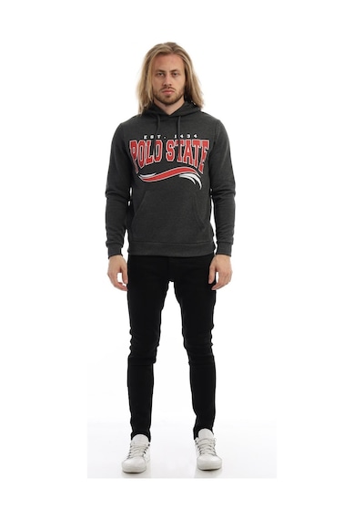 Polostate Erkek Polo State Baskılı Kapüşonlu 3 İplik Şardonlu Sweatshirt Antrasit