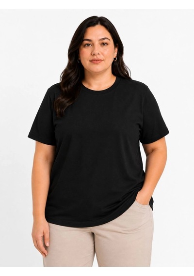 Primemagazam Kadın Battal Big Size Basic Tişört Bisiklet Yaka Rahat Kalıp T-shirt - Siyah Çeşitli