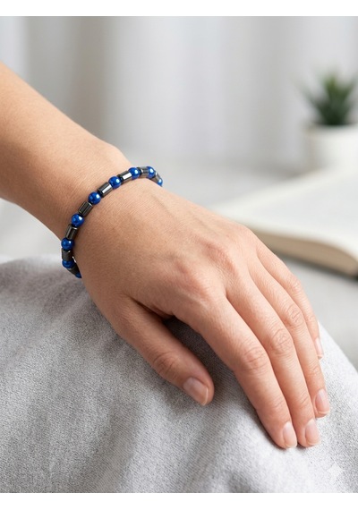6 Mm Ve Boru Hematit Doğaltaş Bileklik Unisex Açık Mavi