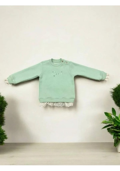 Divonette Kız Bebek Şardonlu Grand Yazılı Sweatshirt-15095 Mint