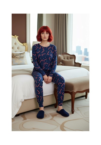 Ersefa Kadın Yılbaşı Desenli Örme Pijama Takımı Fonksiyonel Dayanıklı Ka Çok renkli