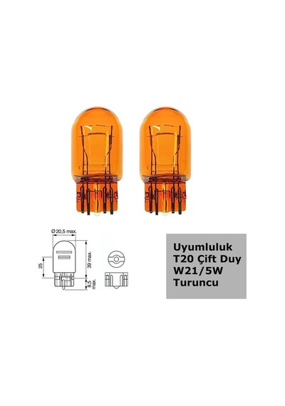 Wy21 Tip 5w Çift Duylu Turuncu Halojen Ampul 12v 2 Adet