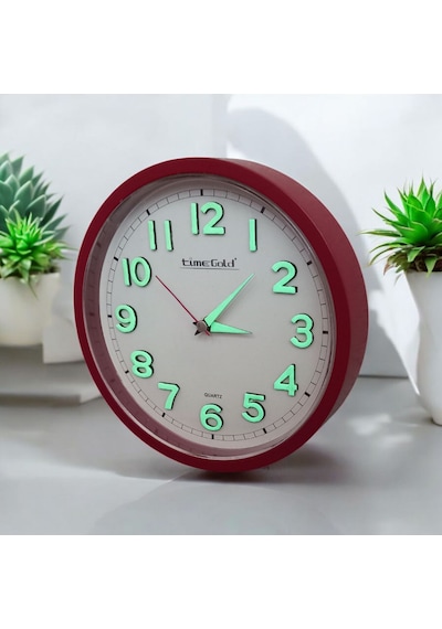 Fosforlu 3d Kabartma Rakam Mini Küçük Duvar Saati 22 Cm Kırmızı