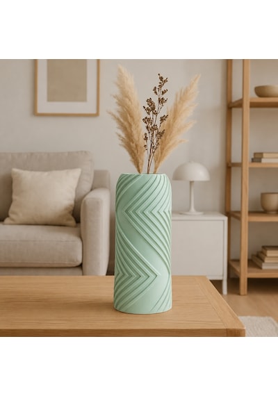 Alvera Vector Vazo 3d Baskı Geometrik Çizgili Dekoratif Vazo-mint