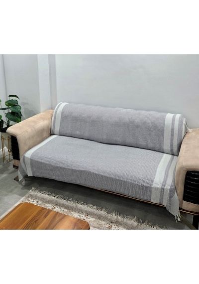 Özdilek Pamuklu Kaymaz Zigzag Koltuk Örtüsü 170x210 - Antrasit