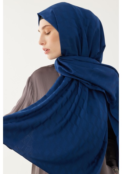 Mirsoy Scarf Dalga Desen İpeksi Jakar Şal - Lacivert Lacivert
