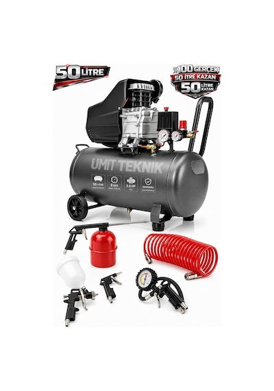 Pro Seri Bakır Sargı Turbo Motor 50lt 2hp Süper Hızlı Dolum Hava Kompresörü