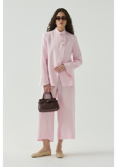 Molene Pembe Seyyar Manşet Detaylı Keten Blazer