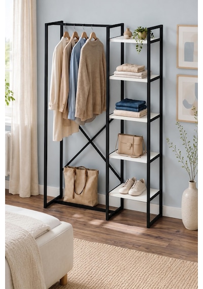 5 Raflı Metal Gardırop Metal Portmanto Açık Gardırop Elbise Dolabı Metal Askılık Vestiyer Loftix Beyaz 5 Raflı Metal Gardırop Metal Portmanto Açık Gardırop Elbise Dolabı Metal Askılık Vestiyer Loftix Beyaz