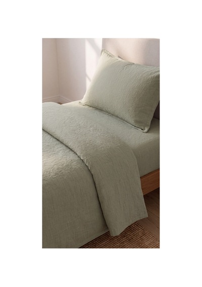 %100 Pamuk Keten Tek Kişilik Nevresim Takımı Lastikli Çarşaflı 160x200 Cm Haki - 904795714 Haki
