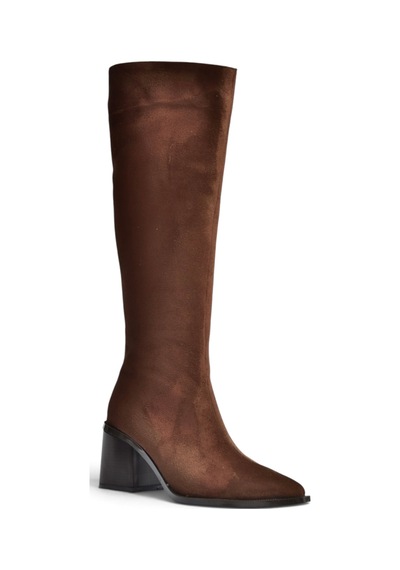 Fox Shoes Z308106002 Kahverengi Süet Kalın Topuklu Kadın Çizme