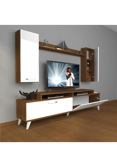 Decoraktiv Ekoflex 7 Slm Retro Tv Ünitesi Tv Sehpası Ceviz - Beyaz