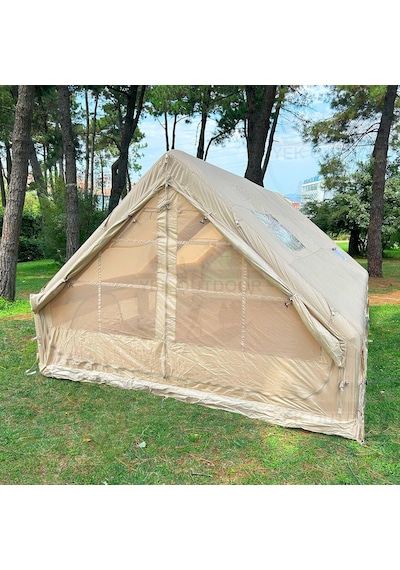 Yek Outdoor 420d Oxford 12 Kişilik 4 Mevsim Soba Çıkışlı Şişme Kamp Çadırı Pompalı, 400x300x210 Cm Krem