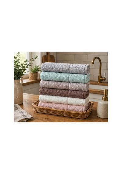 Kristal Desenli Renkli Havlu 30x50 Cm 6'lı Set %100 Pamuk - Çok Renkli