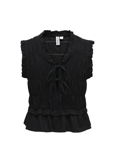 Only Onlgoa S/s Lınen Bl Frıll Top Cc Pnt Siyah Kadın T-shirt 15363693