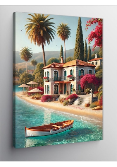 Kanvas Tablo Akdeniz Kıyısı Evi 70cmx100cm