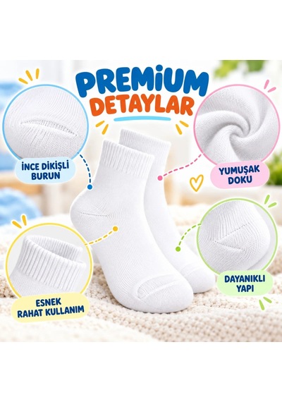 Woman And Kids Wak Çocuk Beyaz Çorap 6'lı Set İnce Dikişli Yumuşak Nefes Alabilen Okul Günlük Rahat Çorap 5-11 Yaş Seti