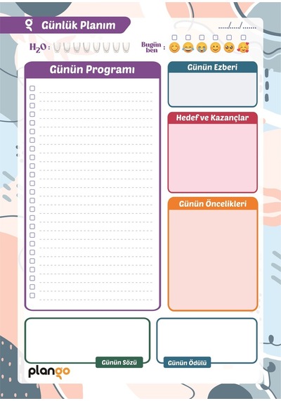 Turkuaz Kareler Günlük Planlayıcı Defter - Daily Planner - Ders Ç