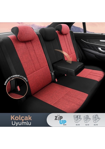 Swan Design Yüksek Kalite Keten Noktalı Deri Detaylı Ekstra Destekli Universal Oto Koltuk Kılıfı Tam Set