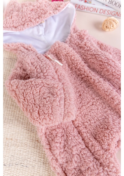 Babymod Kapüşonlu Ayıcık Fiğürlü Welsoft Peluş Kışlık Kız/erkek Bebek Tulum Gülkurusu