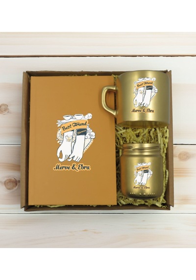 Bk Gift Kişiye Özel İsimli Dtf Best Friend Temalı Gold Defter & Kahve Fincanı & Mum Hediye Seti-4, Arkadaşa Hediye, Doğum Günü Hediyesi Kobitmeyencom3