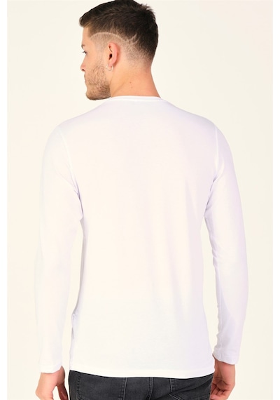 T8588 Dewberry Bisiklet Yaka Uzun Kol T-shırt-kar Beyaz Kar Beyaz