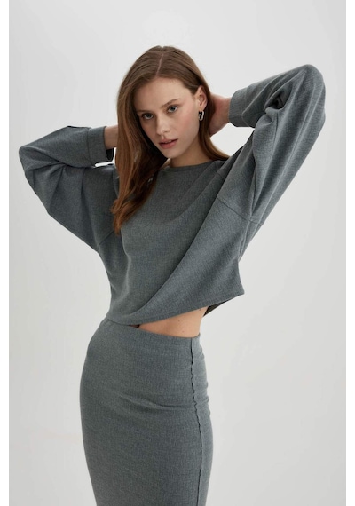 DeFacto Relax Fit Bisiklet Yaka Basic Düz Uzun Kollu Tişört C3118AX24SPGN1175