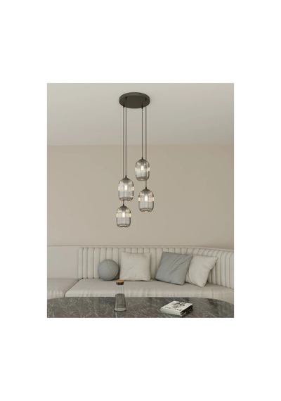 Mylights Dörtlü 4lü Modern Sarkıt Avize Füme Cam Başlık Siyah Modern Salon Oturmaodası Masaüstü Siyah