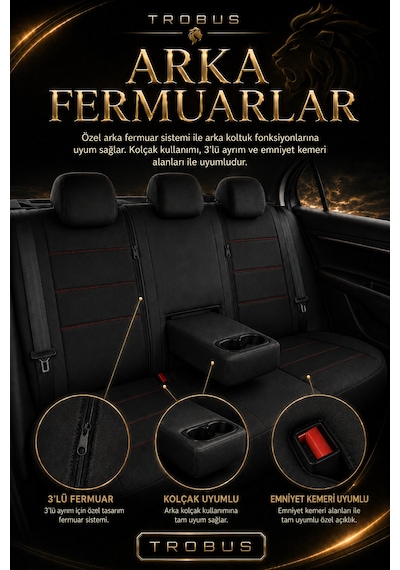 Renault R9 Broadway 1990-2000 Uyumlu Lion Serisi Tay Tüyü Siyah Kırmızı Premium Koltuk Kılıfı