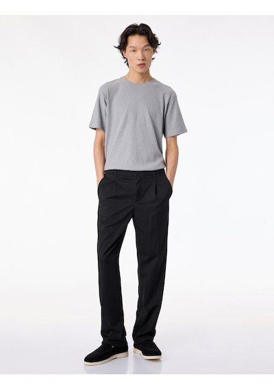 Koton Kısa Kollu Dokulu Bisiklet Yaka Slim Fit Tişört Gri 6sam10098mk
