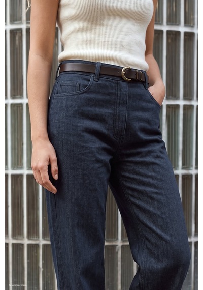 Sateen Kemerli Denim Görünümlü Pantolon - Lacivert-137941