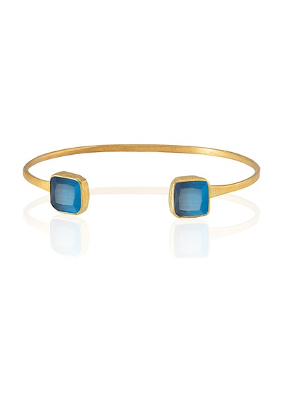 Kadir Jewellery 22 Ayar Altın Kaplama El İşçiliği Zirkon Taşlı Kadın Charm Bileklik Koyu Mavi