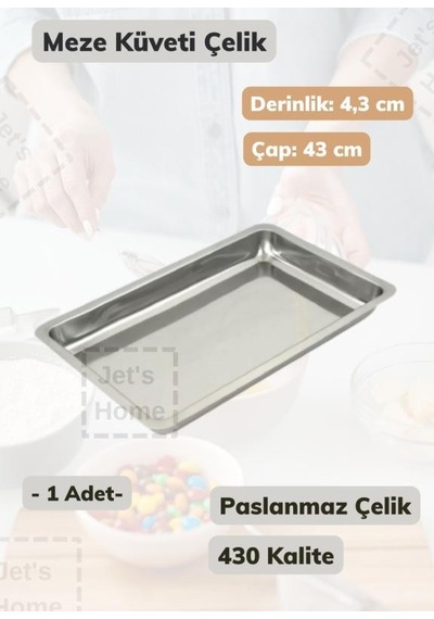 Çelik Meze Küveti 43 Cm Paslanmaz Çelik Tabak Gri
