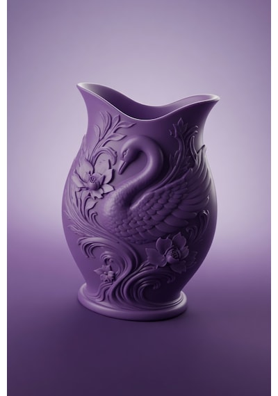 Kuğu Desenli Dekoratif Vazo 15 Cm 3d Baskılı Mat Dokulu Şık Masa Ve Raf Dekoru Mor