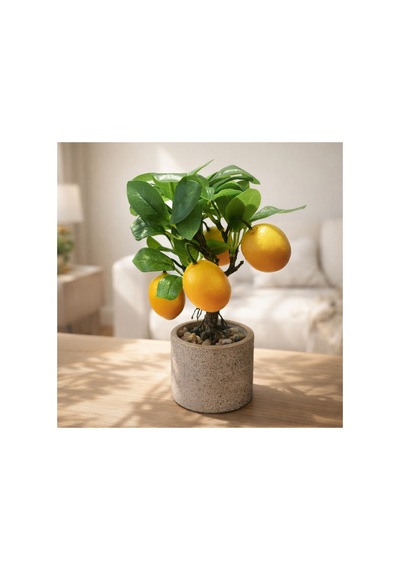 Yapay Limon Ağacı Saksılı 26 Cm Dekoratif Bitki Gerçek Görünümlü Mini Limon Ağacı