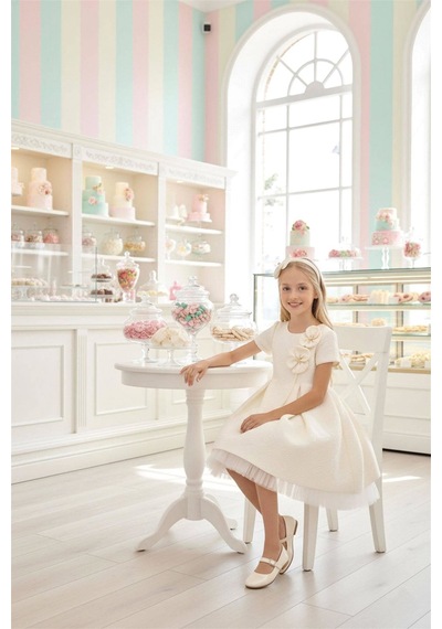 Pamina Kids Pamina Kız Çocuk Taç Tokalı Tüllü Elbise Ekru 36190